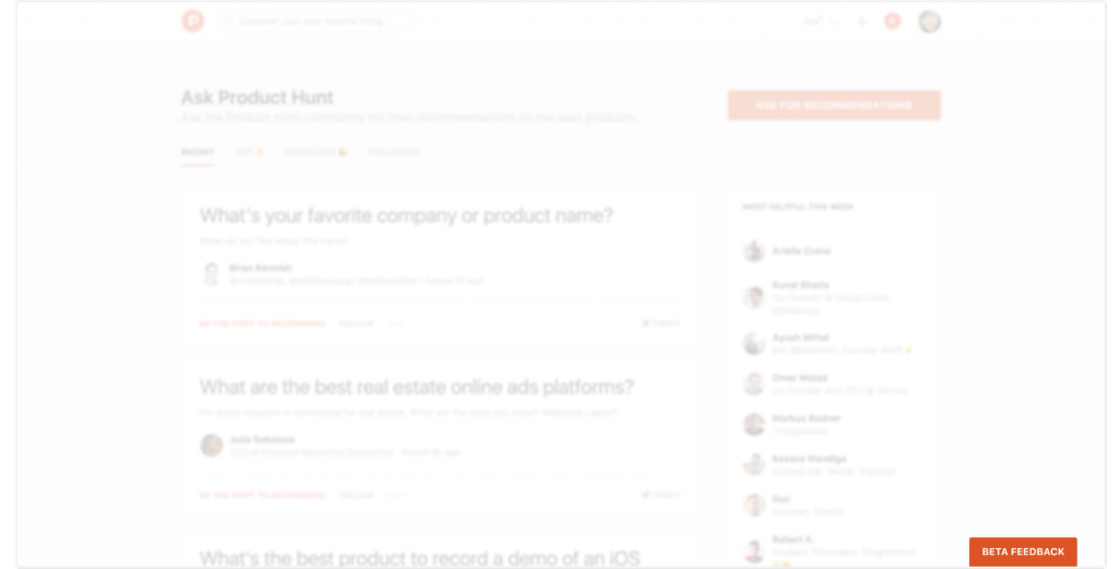 Product Hunt feedback request